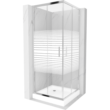 Mexen Rio cabine de douche carrée 80 x 80 cm, bandes blanches, chrome + receveur Rio, blanc - 860-080-080-01-20-4510