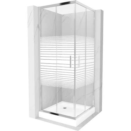 Mexen Rio kabina prysznicowa kwadratowa 80 x 80 cm, pasy, chrom + brodzik Rio, biały - 860-080-080-01-20-4510