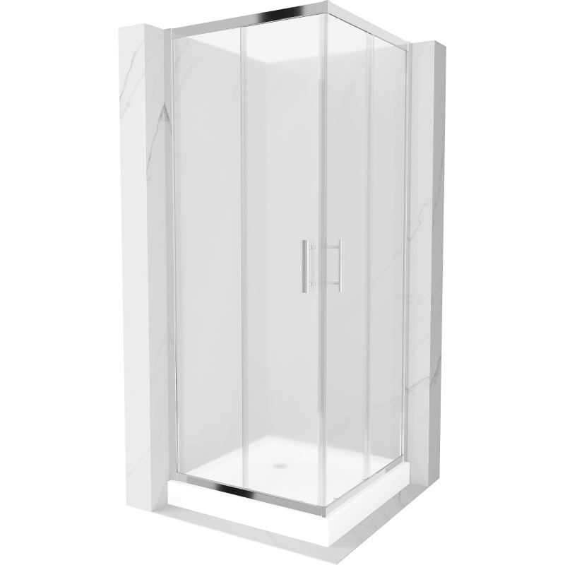 Mexen Rio cabine de duche quadrada 80 x 80 cm, fosco, cromado + base de duche, branco - 860-080-080-01-30-4510