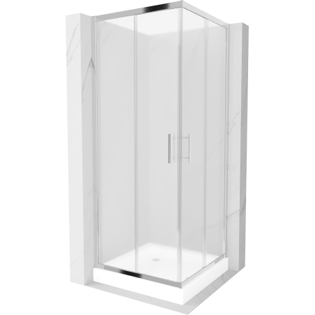 Mexen Rio cabina doccia quadrata 80 x 80 cm, smerigliata, cromo + piatto doccia Rio, bianco - 860-080-080-01-30-4510