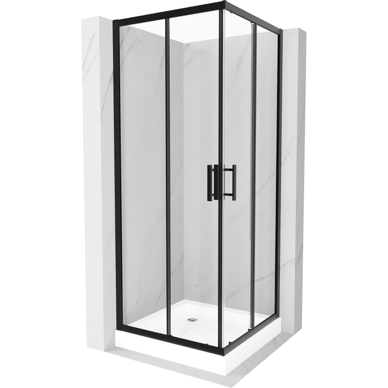 Mexen Rio fyrkantig duschkabin 80 x 80 cm, transparent, svart + duschkar, vit - 860-080-080-70-00-4510