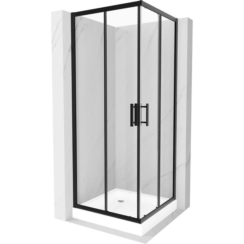 Mexen Rio quadratische Duschkabine 80 x 80 cm, transparent, schwarz + Duschwanne, weiß - 860-080-080-70-00-4510