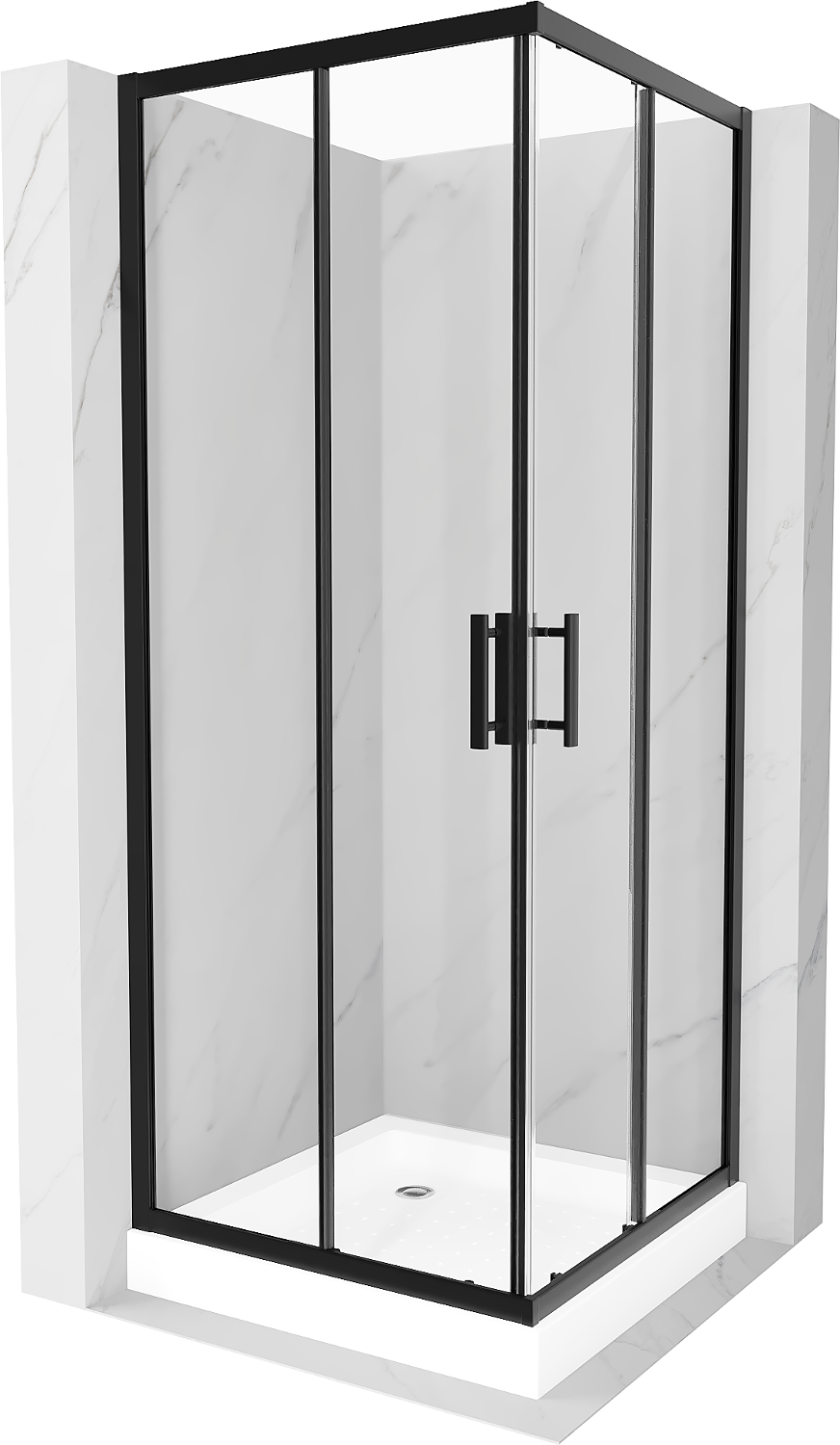 Mexen Rio kabina prysznicowa kwadratowa 80 x 80 cm, transparent, czarna + brodzik Rio, biały - 860-080-080-70-00-4510