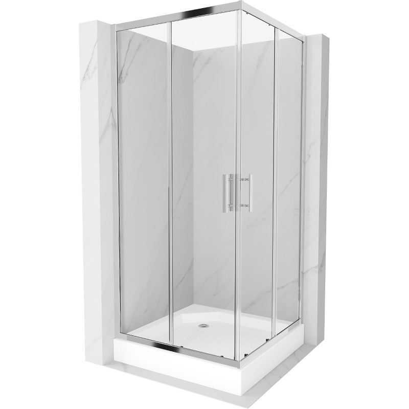 Mexen Rio ruutpruun dušikabiin 90 x 90 cm, läbipaistev, kroom + alus, valge - 860-090-090-01-00-4510