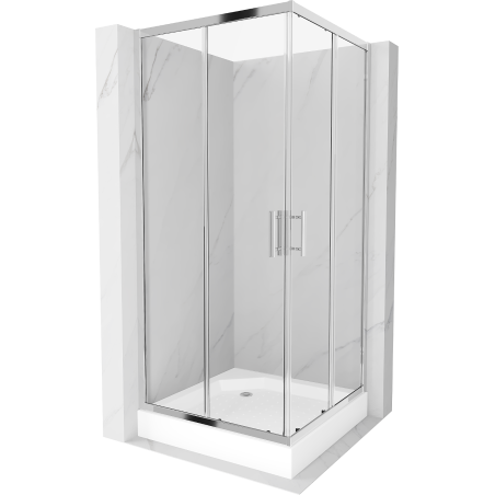Mexen Rio Quadratesch Duschkabinn 90 x 90 cm, transparent, Chrom + Duschwanna, wäiss - 860-090-090-01-00-4510