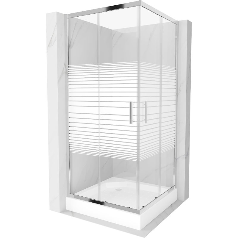 Mexen Rio cabine de douche carrée 90 x 90 cm, bandes blanches, chrome + bac de douche, blanc - 860-090-090-01-20-4510