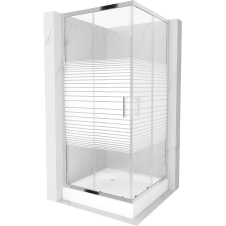 Mexen Rio kvadratna tuš kabina 90 x 90 cm, bijele pruge, krom + tuš kada, bijela - 860-090-090-01-20-4510