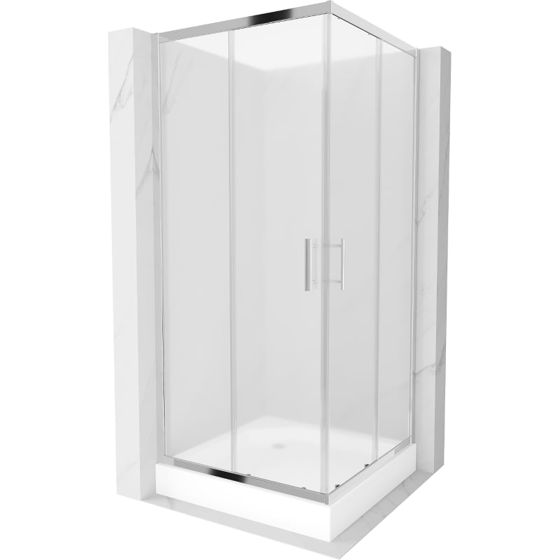 Mexen Rio ruudukujuline dušikabiin 90 x 90 cm, jäätunud, kroom + alus, valge - 860-090-090-01-30-4510
