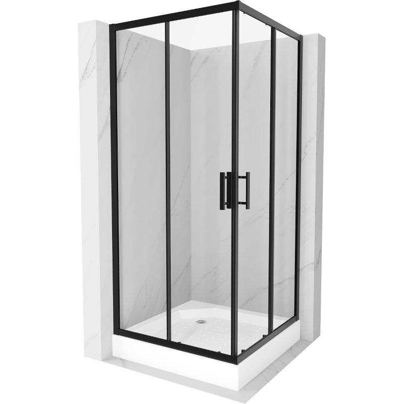 Mexen Rio fyrkantig duschkabin 90 x 90 cm, transparent, svart + duschkar , vit - 860-090-090-70-00-4510