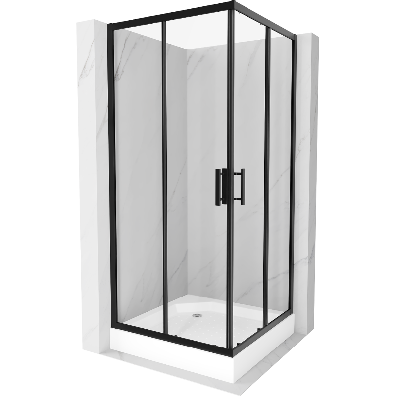 Mexen Rio quadratische Duschkabine 90 x 90 cm, transparent, schwarz + Rio-Duschbecken, weiß - 860-090-090-70-00-4510