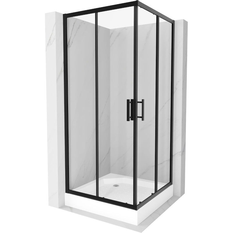 Mexen Rio ruudukujuline dušinurk 90 x 90 cm, läbipaistev, must + alusvann, valge - 860-090-090-70-00-4510