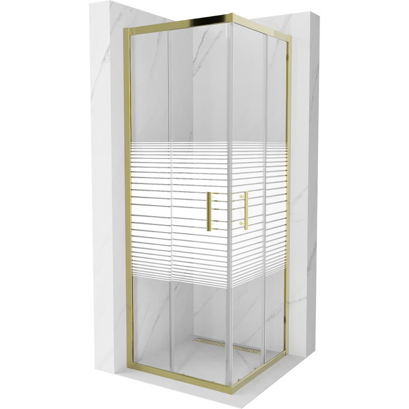 Mexen Rio cabine de duche quadrada 70 x 70 cm, faixas brancas, dourada - 860-070-070-50-20