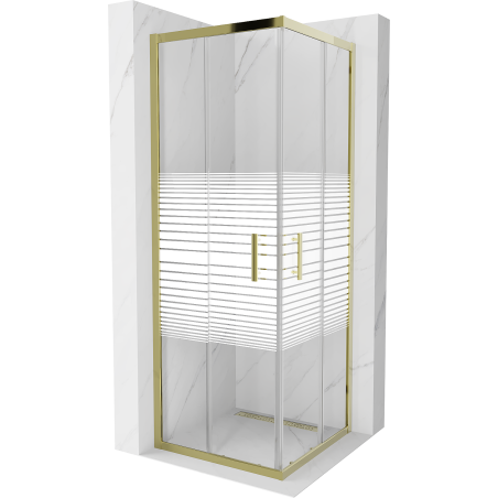 Mexen Rio cabina de ducha cuadrada 70 x 70 cm, franjas blancas, dorada - 860-070-070-50-20