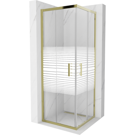 Mexen Rio kvadratna pršna kabina 70 x 70 cm, beli trakovi, zlata - 860-070-070-50-20