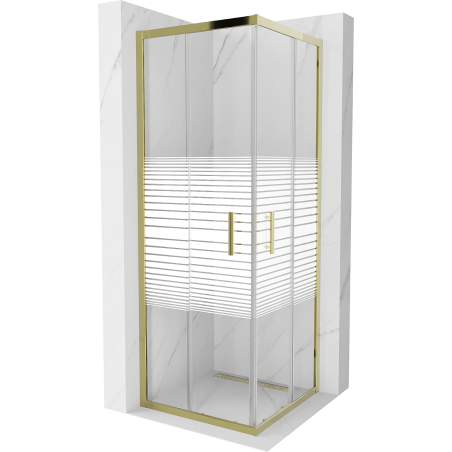 Mexen Rio vierkante douchecabine 70 x 70 cm, witte strepen, goud - 860-070-070-50-20