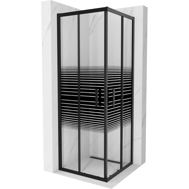 Mexen Rio cabine de douche carrée 70 x 70 cm, bandes noires, noire - 860-070-070-70-20