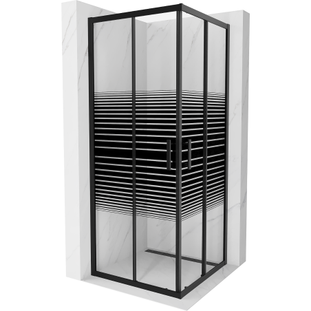 Mexen Rio cabine de douche carrée 80 x 80 cm, bandes noires, noire - 860-080-080-70-20