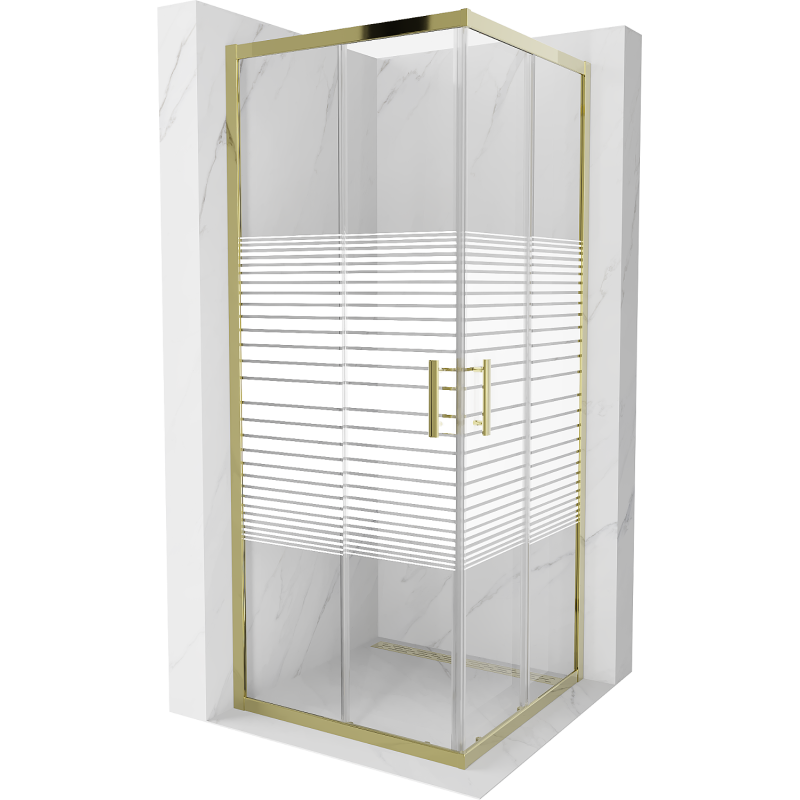 Mexen Rio cabine de douche carrée 80 x 80 cm, bandes blanches, doré - 860-080-080-50-20