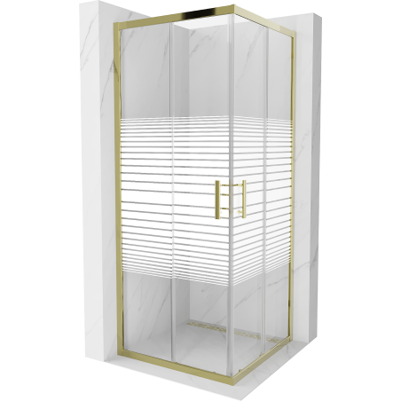 Mexen Rio cabine de douche carrée 80 x 80 cm, bandes blanches, dorée - 860-080-080-50-20