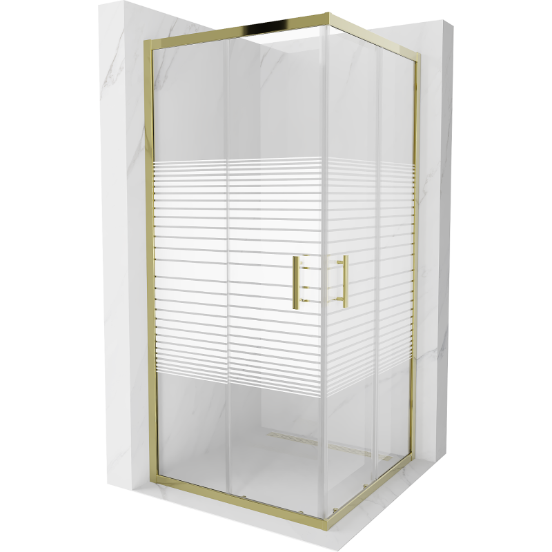 Mexen Rio cabine de douche carrée 90 x 90 cm, bandes blanches, or - 860-090-090-50-20