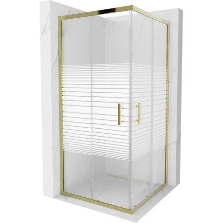 Mexen Rio cabina doccia quadrata 90 x 90 cm, fasce bianche, oro - 860-090-090-50-20