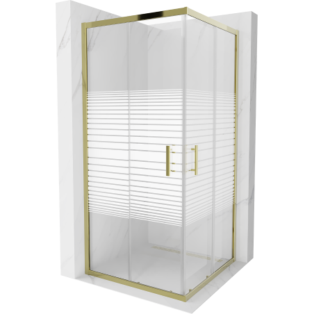 Mexen Rio vierkante douchecabine 90 x 90 cm, witte strepen, goud - 860-090-090-50-20