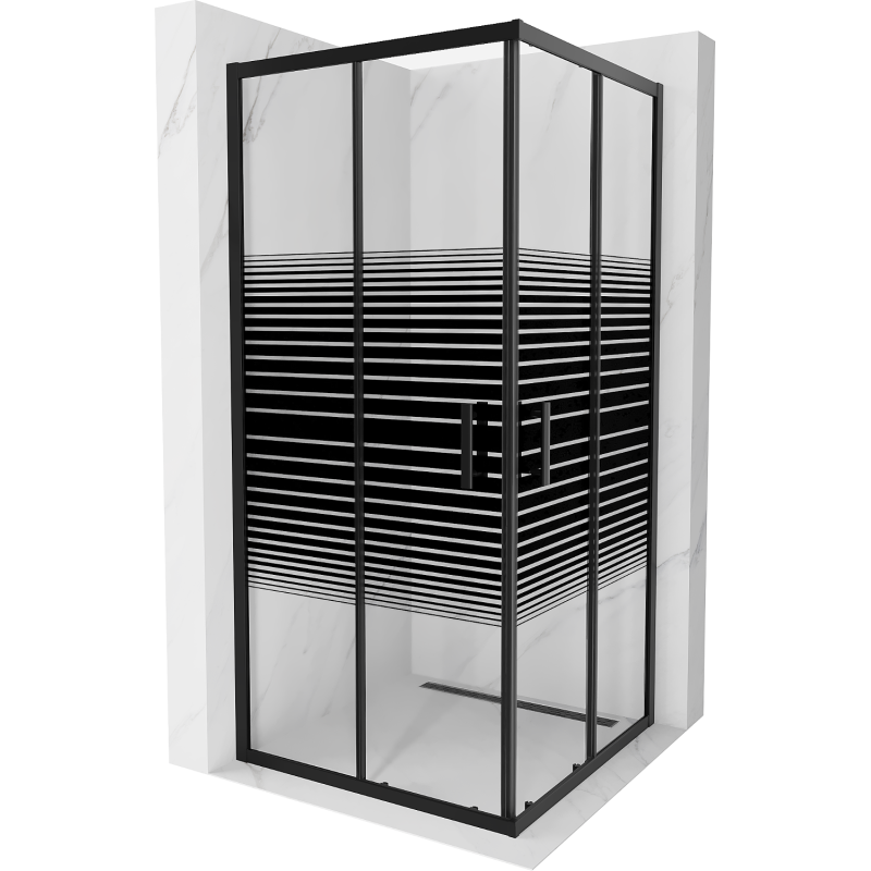Cabine de douche carrée Mexen Rio 90 x 90 cm, bandes noires, noir - 860-090-090-70-20