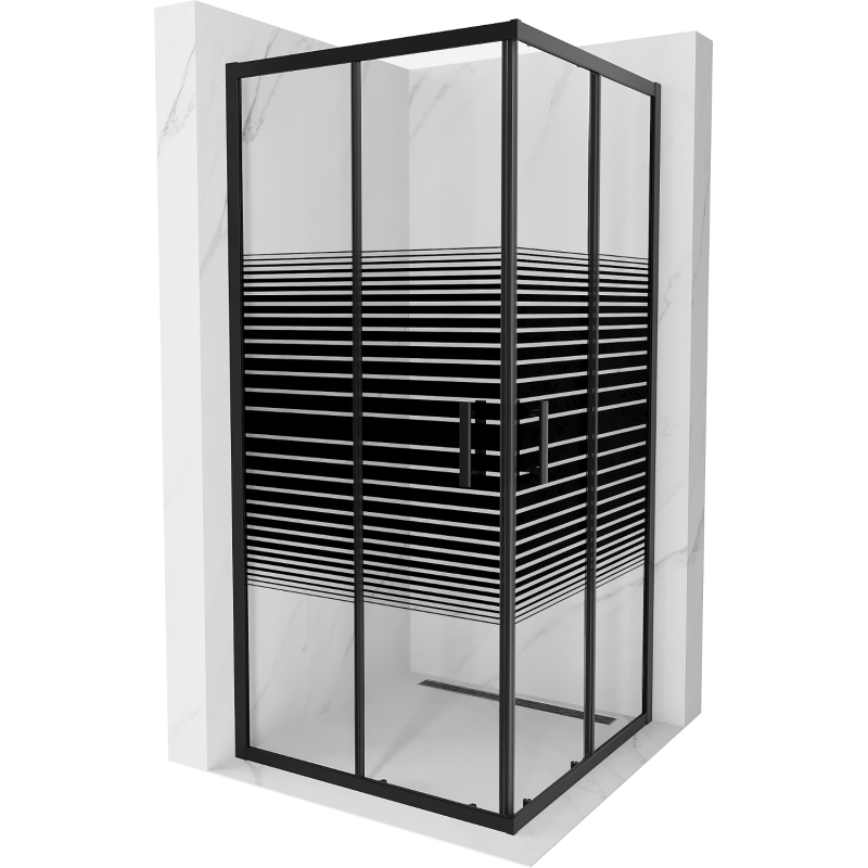 Mexen Rio cabina de ducha cuadrada 90 x 90 cm, franjas negras, negra - 860-090-090-70-20