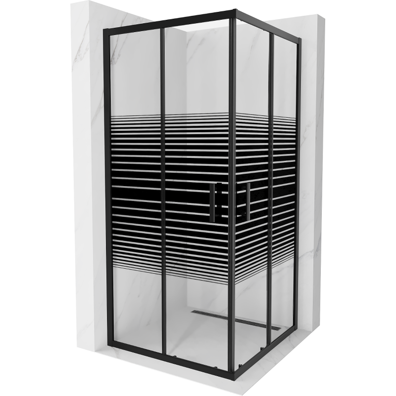 Mexen Rio cabine de duche quadrada 90 x 90 cm, faixas pretas, preta - 860-090-090-70-20