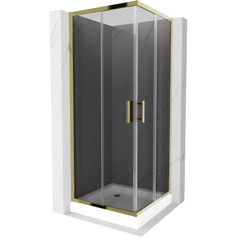Mexen Rio kvadratisk duschkabin 80 x 80 cm, grafit, guld + duschkar, vit - 860-080-080-50-40-4510