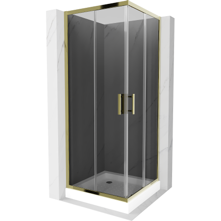 Mexen Rio Quadrates Duschkabinné 80 x 80 cm, Grafit, gëllen + Duschbecken, wäiss - 860-080-080-50-40-4510