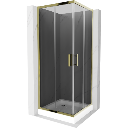Mexen Rio square shower cabin 80 x 80 cm, graphite, gold + Rio shower tray, white - 860-080-080-50-40-4510