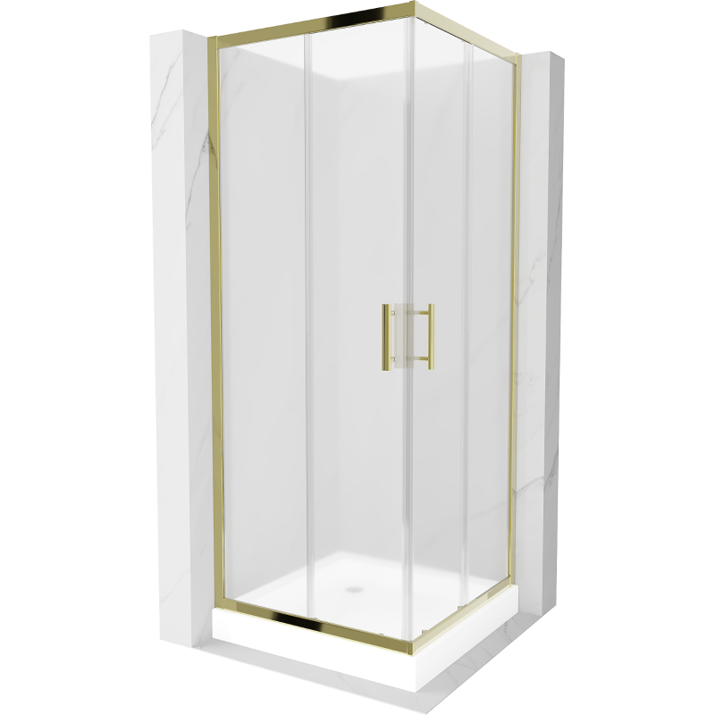 Mexen Rio square shower enclosure 80 x 80 cm, frosted, gold + Rio tray, white - 860-080-080-50-30-4510