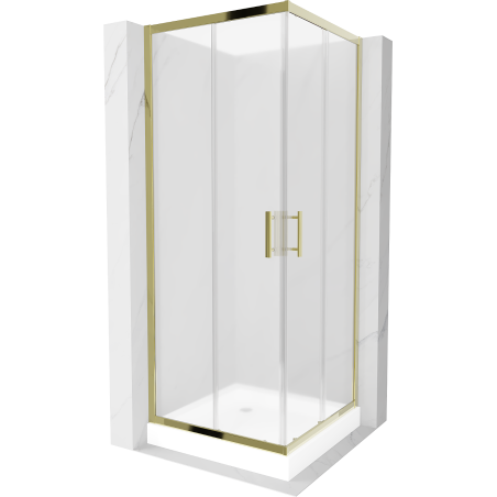 Mexen Rio cabine de douche carrée 80 x 80 cm, verre dépoli, doré + receveur Rio, blanc - 860-080-080-50-30-4510
