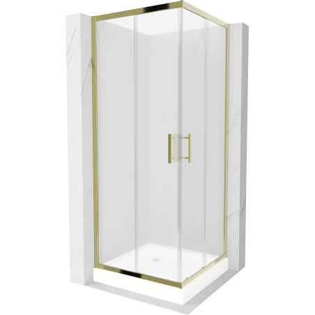 Mexen Rio Duschkabine quadratisch 80 x 80 cm, matt, gold + Rio Duschwanne, weiß - 860-080-080-50-30-4510