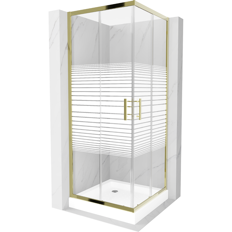 Mexen Rio cabine de douche carrée 80 x 80 cm, bandes blanches, or + receveur, blanc - 860-080-080-50-20-4510