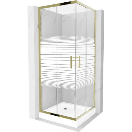 Mexen Rio cabine de douche carrée 80 x 80 cm, bandes blanches, or + receveur, blanc - 860-080-080-50-20-4510
