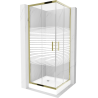 Mexen Rio cabine de douche carrée 80 x 80 cm, bandes blanches, or + receveur, blanc - 860-080-080-50-20-4510