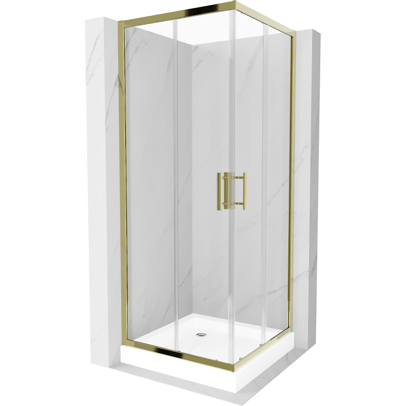 Mexen Rio neliönmuotoinen suihkukoppi 80 x 80 cm, läpinäkyvä, kultainen + suihkuallas, valkoinen - 860-080-080-50-00-4510