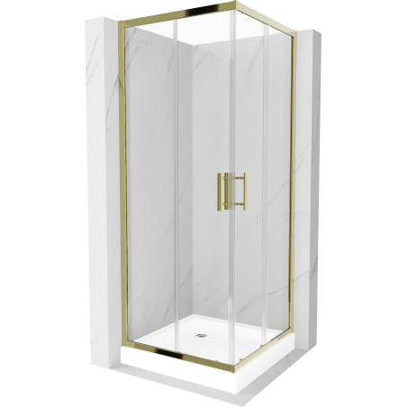 Mexen Rio cabine de douche carrée 80 x 80 cm, transparent, or + bac à douche Rio, blanc - 860-080-080-50-00-4510