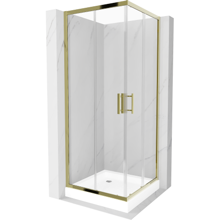 Mexen Rio quadratische Duschkabine 80 x 80 cm, transparent, gold + Duschwanne, weiß - 860-080-080-50-00-4510
