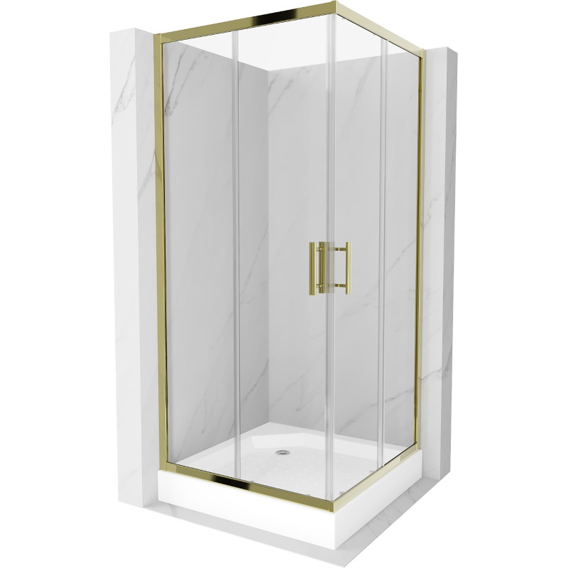Mexen Rio cabine de douche carrée 90 x 90 cm, transparente, or + receveur, blanc - 860-090-090-50-00-4510