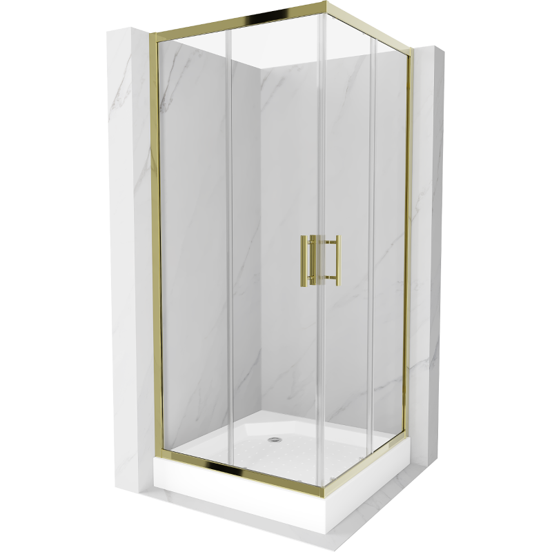 Mexen Rio douchecabine vierkant 90 x 90 cm, transparant, goud + Rio douchebak, wit - 860-090-090-50-00-4510