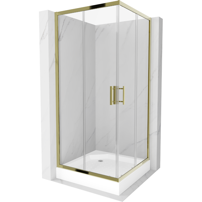 Mexen Rio vierkante douchecabine 90 x 90 cm, transparant, goud + douchebak, wit - 860-090-090-50-00-4510