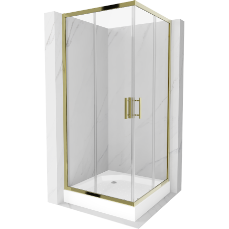 Mexen Rio vierkante douchecabine 90 x 90 cm, transparant, goud + douchebak, wit - 860-090-090-50-00-4510