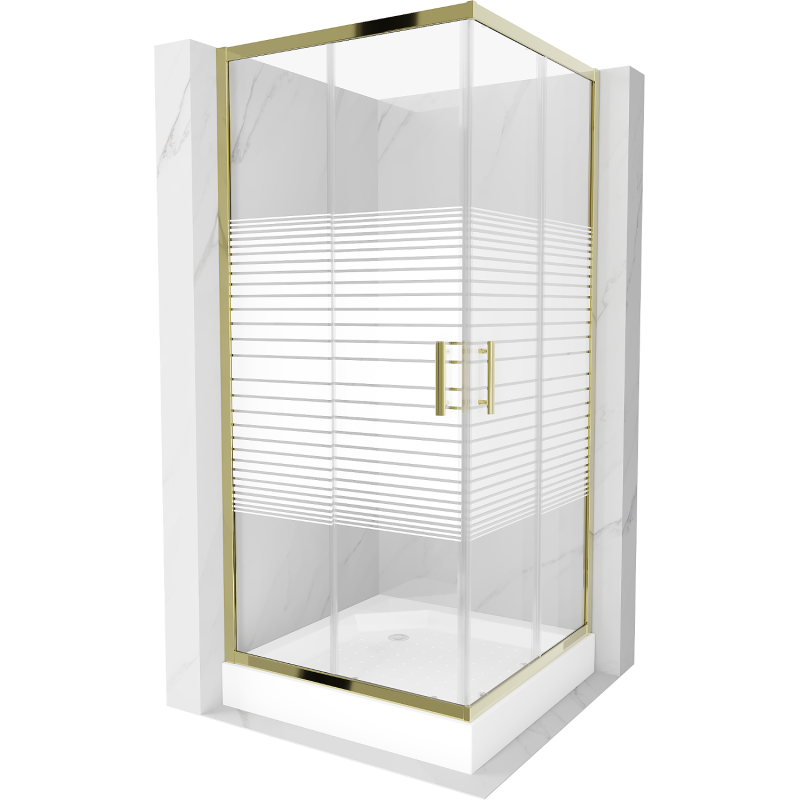 Mexen Rio cabine de douche carrée 90 x 90 cm, bandes blanches, or + receveur, blanc - 860-090-090-50-20-4510