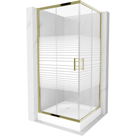 Mexen Rio cabina de ducha cuadrada 90 x 90 cm, franjas blancas, oro + plato de ducha, blanco - 860-090-090-50-20-4510