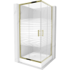 Mexen Rio cabina doccia quadrata 90 x 90 cm, strisce bianche, oro + piatto doccia, bianco - 860-090-090-50-20-4510