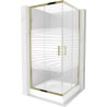 Mexen Rio square shower cabin 90 x 90 cm, white stripes, gold + tray, white - 860-090-090-50-20-4510