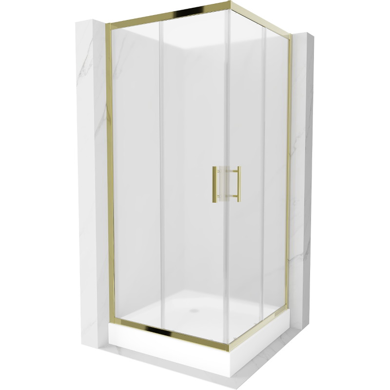 Mexen Rio cabina de ducha cuadrada 90 x 90 cm, escarchada, dorada + base de ducha, blanca - 860-090-090-50-30-4510